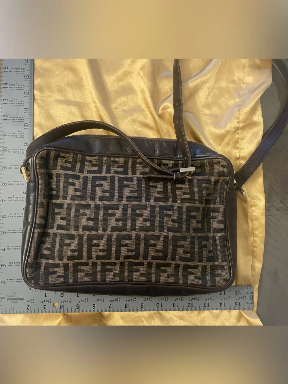 Vintage Fendi Black and Brown FF Monogram Messenger Bag